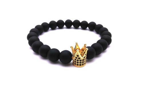 Pulsera De Onix Mate Corona Dorada Style Rm