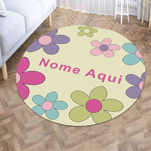 Tapete Infantil Redondo Floral 120 Ø  Nome Personalizado