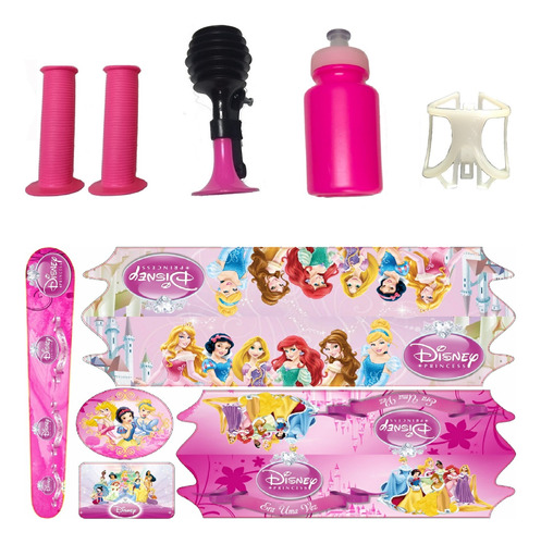 Kit Adesivo Bicicleta Infantil Manopla Princesas Aro 16