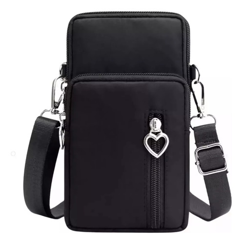 Cartera Pequeña Bandolera Porta Celular Antirobo Negra 1 Uni