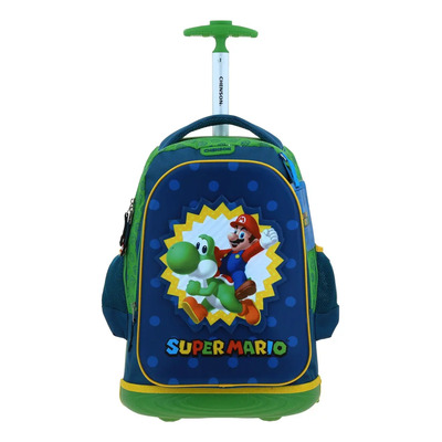 Mochila Grande Ruedas Chenson Mario Bros Yoshi Sploshi Azul