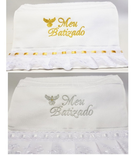 Toalha Branca Bebê Meu Batizado Bordado Prata Ou Dourado 1 U