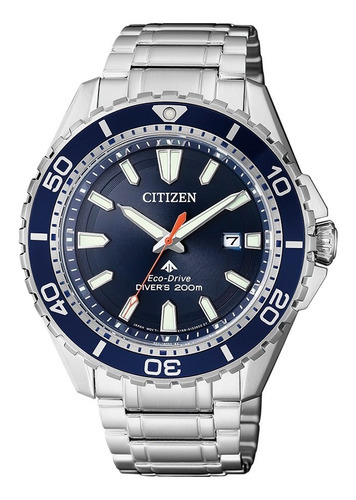 Reloj Citizen Hombre Eco-drive Sumergible 200 M Bn019180l Color De La Malla Plateado Color Del Bisel Azul Color Del Fondo Azul