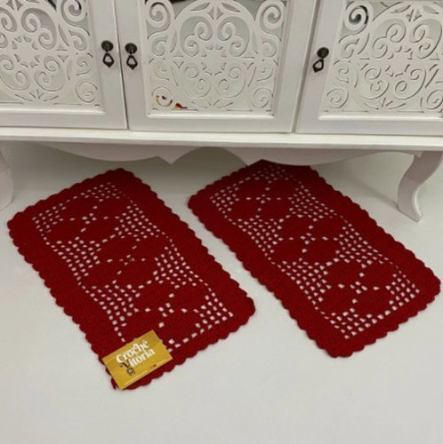2 Tapetes De Crochê Retangular Colorido-produto Feito A Mão