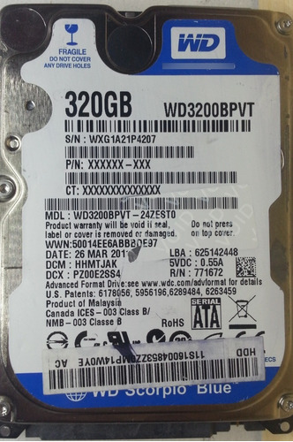 Western Digital Wd3200bpvt-24zest0 320gb - 285 Recuperodatos