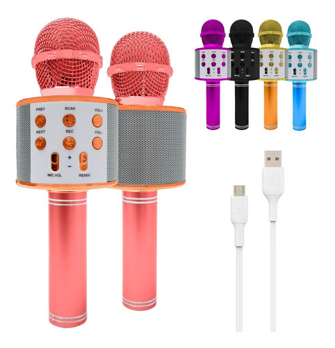 Microfono Karaoke Parlante Bt Recargable Colores Ws-858 Color Rosa