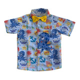 Camisa Infantil Temática Fundo Do Mar Praia + Gravata