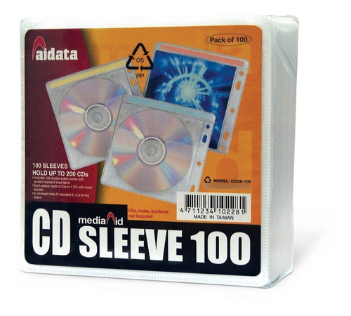 Folio Dvd Cd Para Carpeta 100 Unidades Aidata Transparente