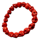 Pulseira Pedra Natural Howlita Caveira Diversas Cores 8mm Comprimento 21 Cm Cor Vermelho Diâmetro 8 Cm