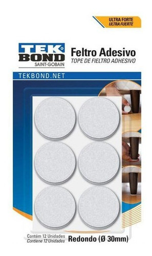 Fieltros Adhesivos Redondo 30mm Blanco 12un. Tekbond
