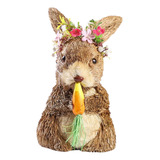 Encantadora Paja Conejo De Pascua Estatuilla Arte 12x11x21cm