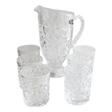 Set De Jarra + 6 Vasos De Vidrio Labrados X 4 Set 