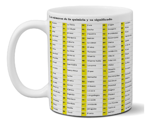 Taza De Cerámica Numeros De Quiniela Exclusiva Ideal Regalo.