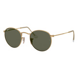 Anteojos De Sol Polarizados Ray-ban Round Rb3447l Standard Con Marco De Metal Color Polished Gold, Lente Green De Cristal Clásica, Varilla Polished Gold De Metal - Rb3447l00150