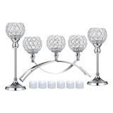 Portavelas De Cristal De Plata, Juego De 3 Con 6 Velas Led P