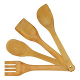 Set 4 Palas De Bambu Utensilios De Cocina Cuchara Espatula