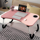 Mesa Notebook Dobrável Multiuso Suporte Porta Copo Rosa