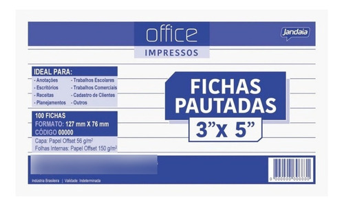 Ficha Pautada 3x5 Pequena Bloco Com 100 Folhas