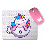 Mouse Pad Unicórnio Fofo E Feliz Xícara De Café