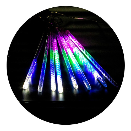 Cascata 8 Pisca Tubos Bivolt 384 Leds Chuva 50cm Colorido