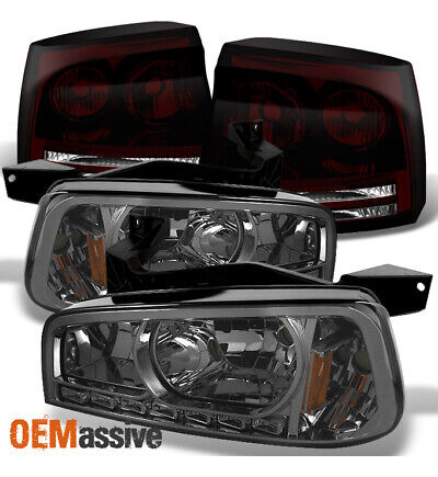 Fit 2006 2007 2008 Dodge Charger Led Smoked 1pc Headligh Oai