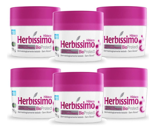 Kit 6 Desodorante Creme Herbissimo Bioprotect Hibisco 55g