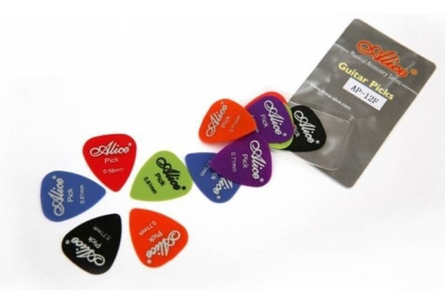 Paquete X 12 Picks Para Guitarra Alice Ap-12f Antideslizante Color Variado