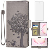 Funda Cartera Para Samsung Galaxy Note 10 Lite Gris Piel Sin