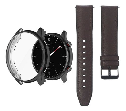 Pulseira 22mm De Couro + Capa Case Para Amazfit Gtr 2e A2023