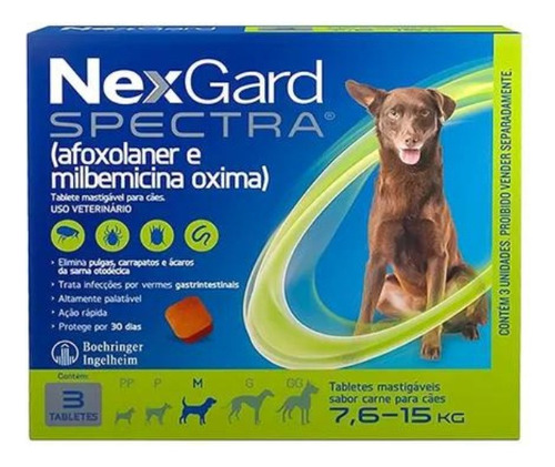 Nexgard Spectra Antipulgas Para Cães 7,6 A 15kg 3 Tabletes