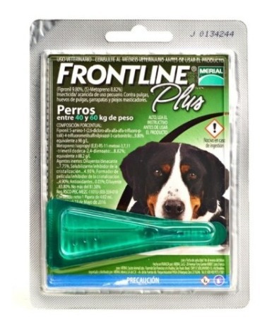 Frontline Plus Pipeta Perro De 40 A 60 Kg Pulgas Garrapatas 