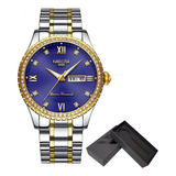 Reloj Nibosi Diamond Luxury Luminous Calender Color Del Fondo Azul
