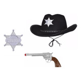 Set Sheriff Sombrero Insignia Y Pistola Cowboy Texas Roundup