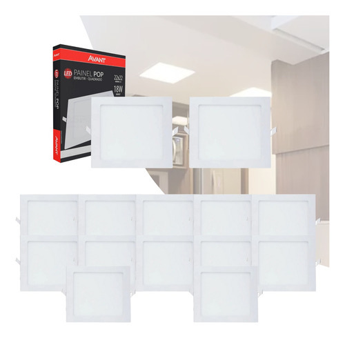 Kit 14 Painel Plafon Led Embutir 18w 22x22 Branco Frio 6500k 110v/220v