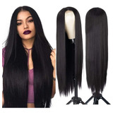 Peluca Negra De 75 Cm De Cabello Humano Idéntico Con Encaje