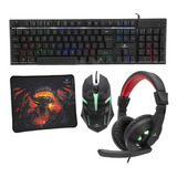 Kit Gamer Monster 4 En 1 K4125 Teclado Audífonos Mouse Y Pad