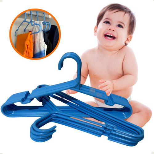 Cabide Roupa Infantil Bebê 30 Unidades Azul Reforçado