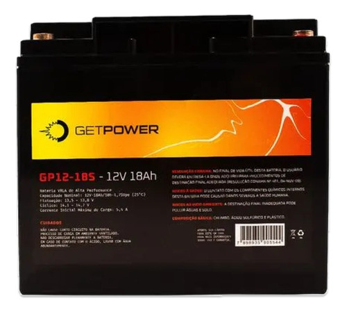 Getpower Bateria Selada 12v 18ah Vrla Agm Ups, Nobreak
