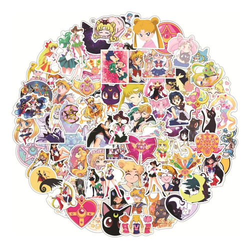 Pack De 50 Stickers Pvc Sailor Moon Impermeables Taza Anime