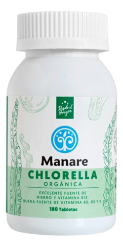 Chlorella Organica Manare 1 Frasco 180 Tabletas 