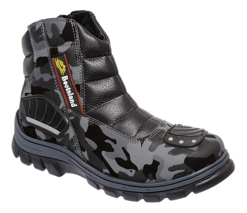 Bota Bootsland Motociclista Camuflada Ziper Masculina Couro!