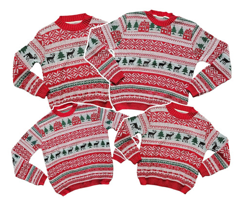 Sueter Navideño Rojo Con Pinos Ugly Sweater