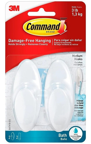 Gancho Command 3m Mediano Blanco/metal 1,3kg 2uni Color Blanco