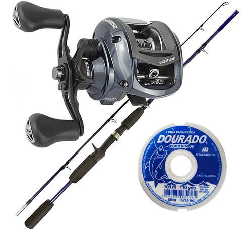 Kit Pesca Carretilha Marine Sports Ventura Vt5 Vara E Linha