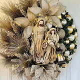 Corona De Navidad Artificial De Jesús Para Ventana De 40 Cm Color Dorado