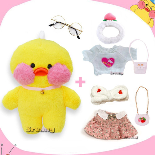 Peluche De Pato Kawaii Lalafanfan De 30 Cm Y 2 Juegos De Rop