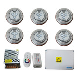 Kit 6 Luces Para Pileta 10w Rgb Con Control, Fuente Y Caja