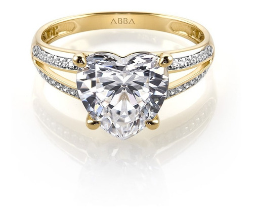 Anillo Corazón Deluxe Zirconia Francesa Oro 14k