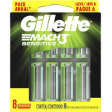 Carga Para Aparelho De Barbear Gillette Mach3 C/8 Sensitive