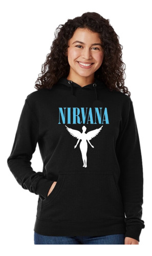  Buzo Negro Nirvana Canguro - Hoodie Unisex Con Capucha